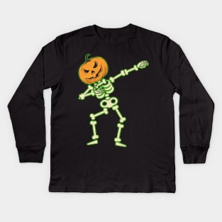 Funny Dabbing Skeleton Pumpkin Halloween Dab Kids Long Sleeve T-Shirt